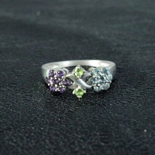 925 Sterling Silver Women Designer Ring With Natural Multi Color Round Gemstone