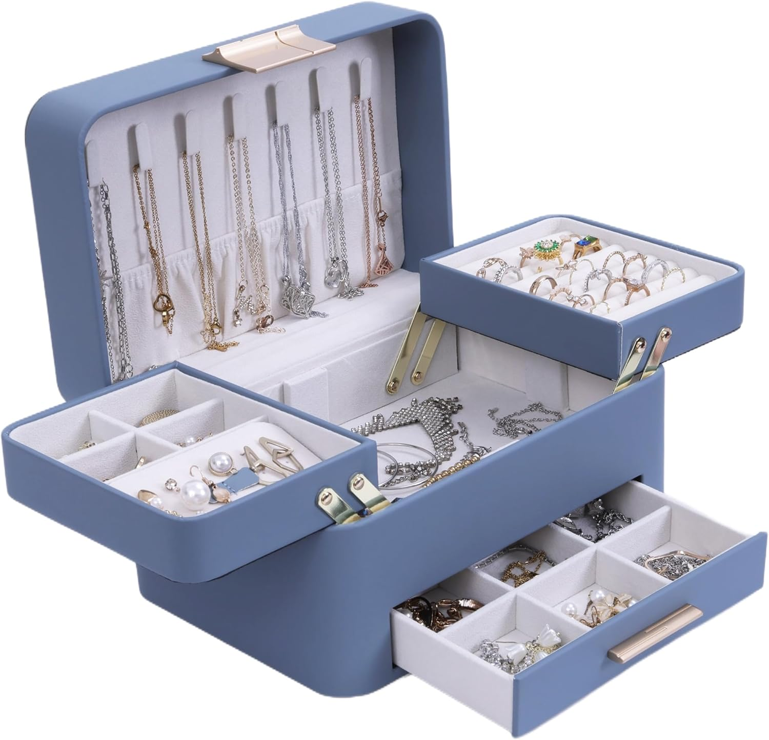 Jewelry Box, 3 Layers Jewelry Organizer with Drawers, PU Leather Jewelry Storage