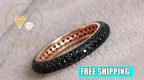 Alianza de eternidad para mujer 2 quilates redonda diamante negro simulado oro rosa de 14 k Foto 4 de 4