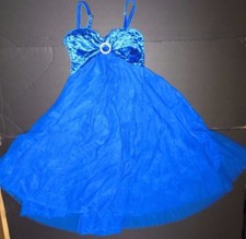 NWT CHIFFON SKIRT LYRICAL Dance DRESS Royal blue Velvet rhinestone Petite adult