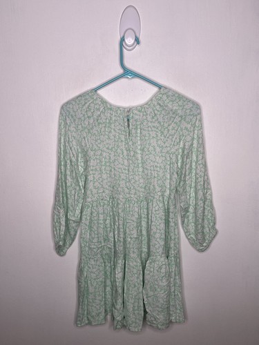 M&S Trendy Floral Dress Girls Size 9-10 Yrs Mint Green Long Sleeve Tiered - Bild 2 von 5