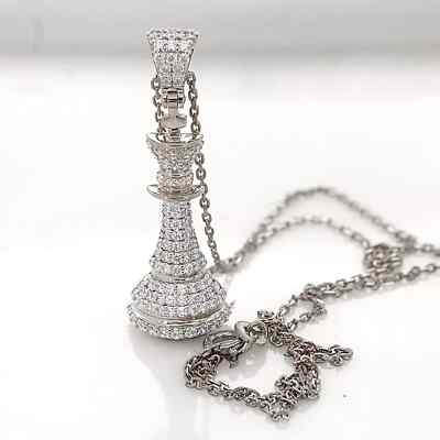 2 Ct Round Cut Real Moissanite 14k White Gold Plated Chess King Men's Pendant