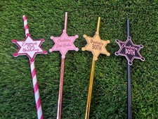 Personalised Rodeo Straws, Sheriff Badge Party Decorations, Last Rodeo Deco