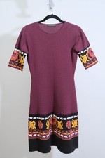 ETRO Dress 38 IT 4 US Wool Knit Jacquard Trim Burgundy Floral ITALY Excellent