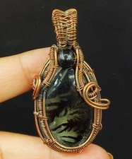 Copper Moss Agate Gemstone Copper Wire Wrapped Handmade Jewelry Pendant