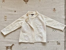 Kenar 100% Wool Cream Ivory White Floral Embroidered Asymmetric Jacket S 6 8