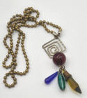 Glass Beaded Necklace Dangles 32"