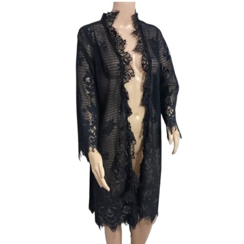 Lace Cardigan Kimono S Soft Surroundings Sheer Allover Duster Black Witchy Goth