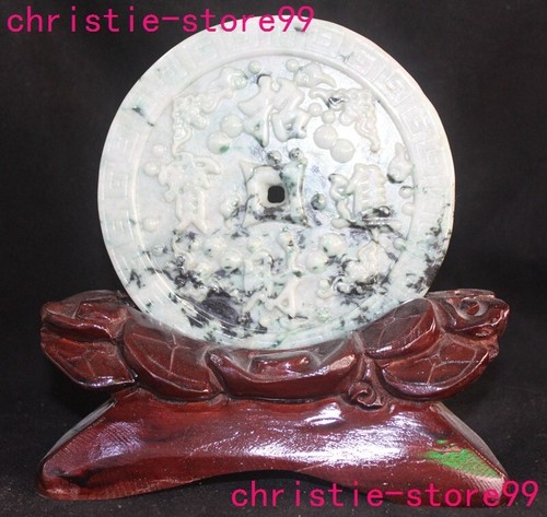 6.8" China Natural Emerald Green Jade Jadeite wealth coin yubi statue ornaments
