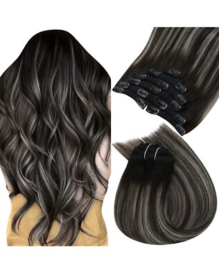 Black to Grey Human Hair Extensions 18in, 120g, 7pcs