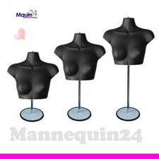 ONE BLACK FEMALE CHEST TORSO MANNEQUIN with STAND  HANGER for HANGING