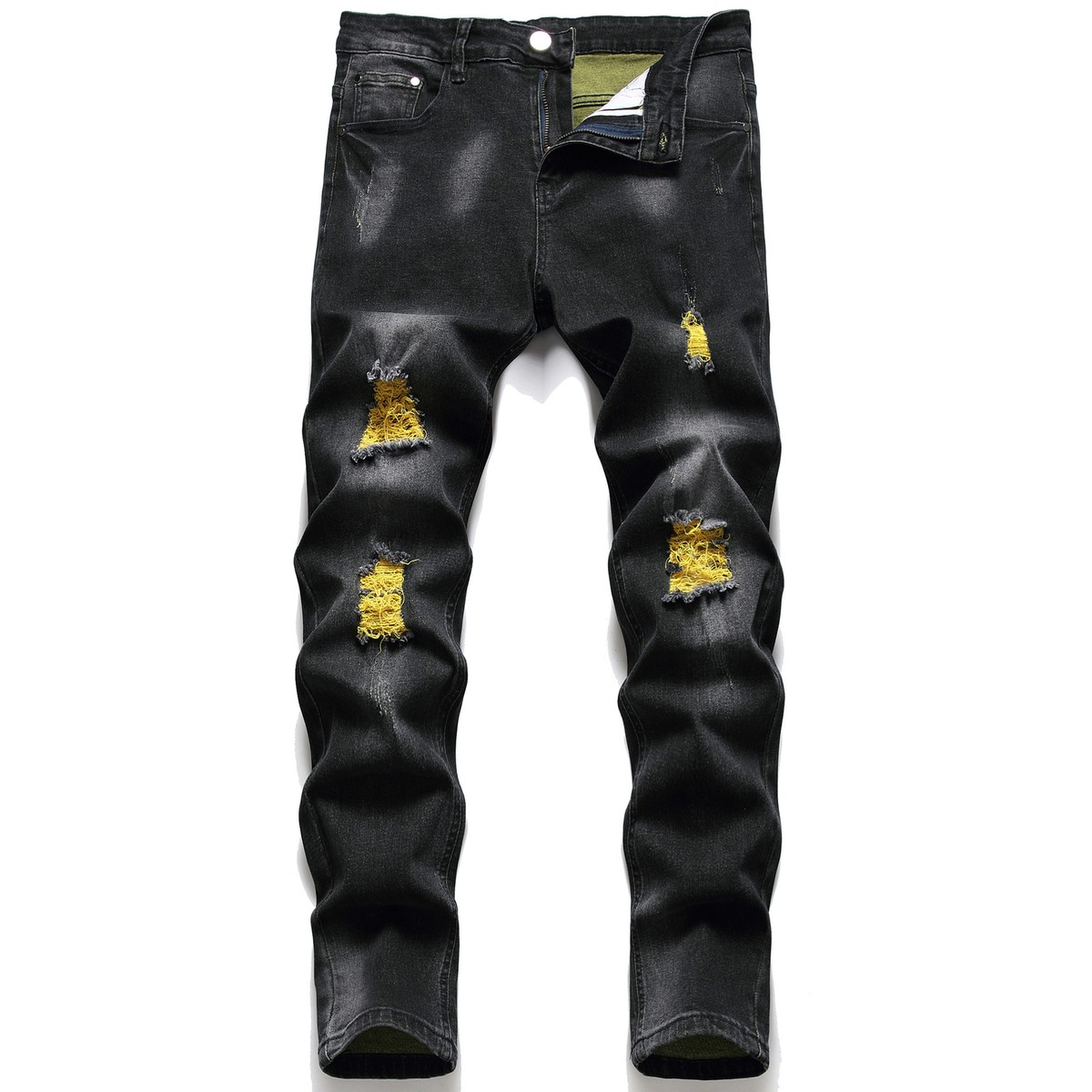 Biker Jeans Boys Ripped Black Jeans Men's Slimming Ripped Skinny