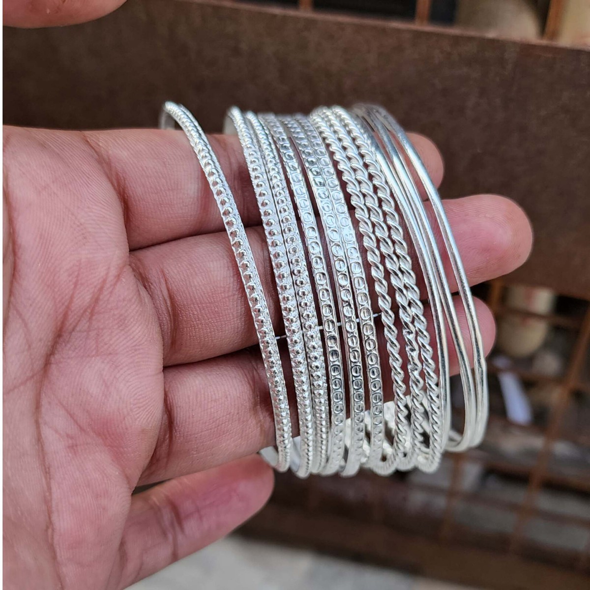 Solid 925 Sterling Silver Bangle Set Of 12 Beautiful Gift For