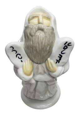 Vintage Judaica Moses Ten Commandments Ceramic Figurine Signed J.B. 8 Inch