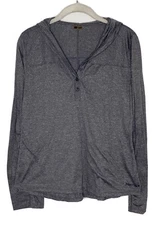 Marmot Gray Stripe Split V Neck Long Sleeve Baselayer Hooded Top Size M