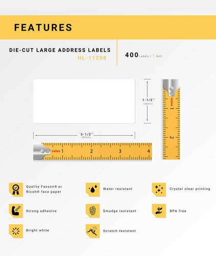 Non-OEM Fits BROTHER DK-1208 Labels - (36) Rolls of 400 + (1) REUSABLE FRAME - Afbeelding 4 van 7