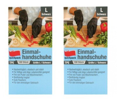 Einmalhandschuhe TPE Puderfrei Schwarz Größe L , 2x100 Stück Pack EA000866