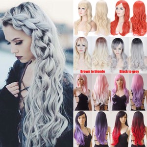 Women Fashion Lady Anime Long Curly Wavy Hair Party Cosplay Full