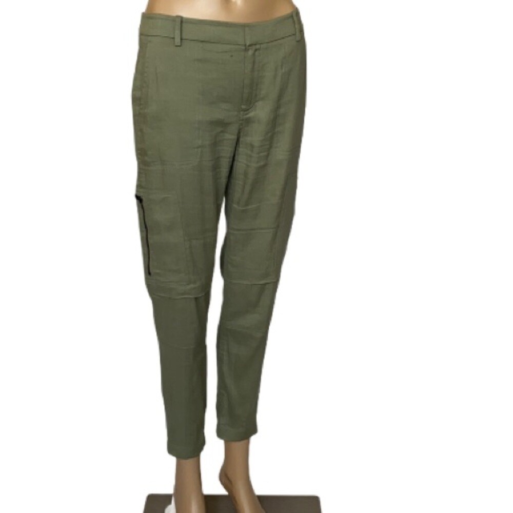 VINCE khaki green linen tapered cargo pants size 2