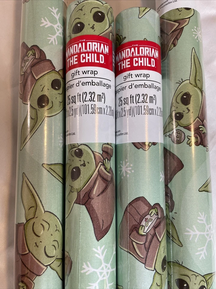 Disney 4 Rolls Christmas Gift Wrap Wrapping Paper Mandalorian Child Star Wars - Image 3 of 4