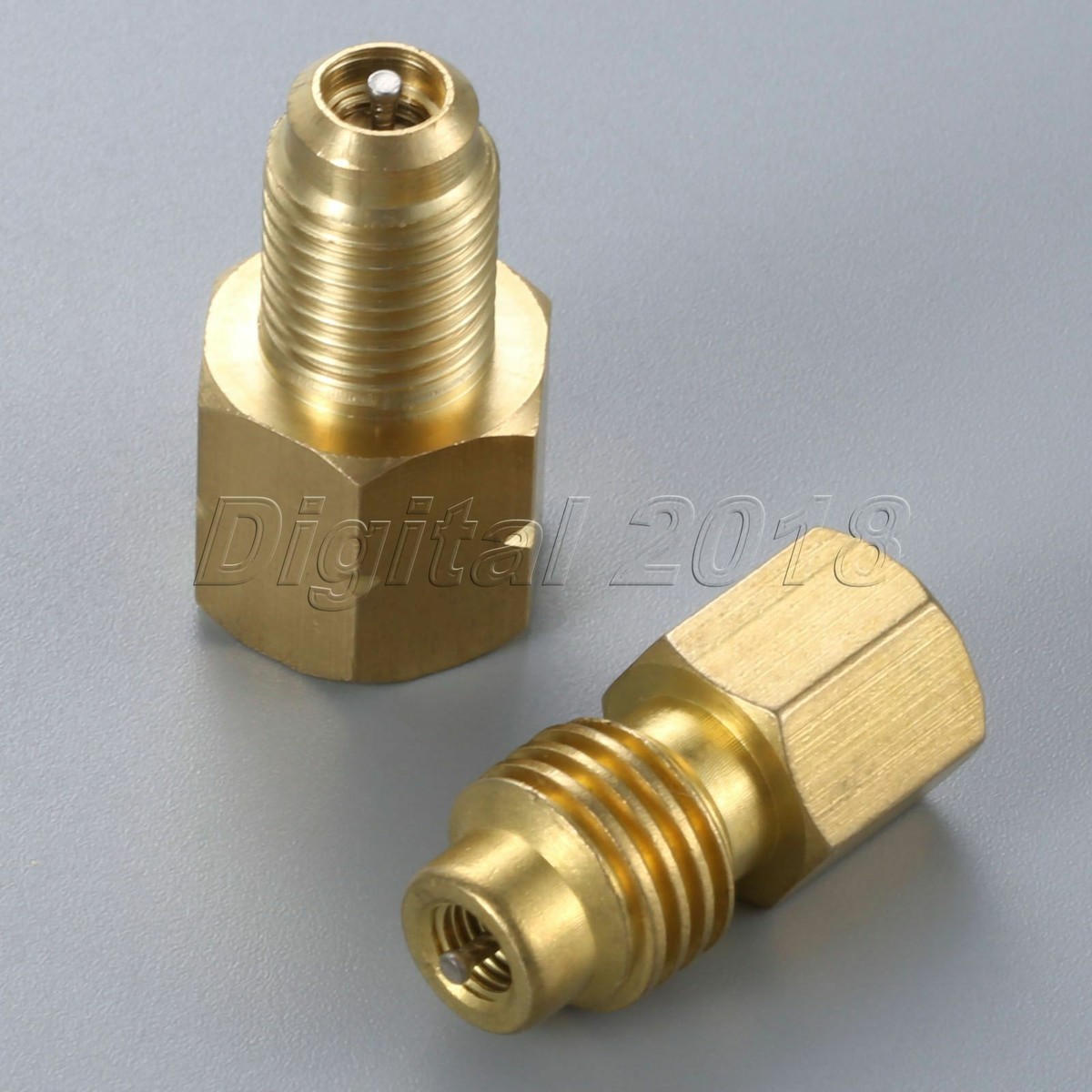2Pcs R1234yf Adapter w/ Valve Core Solid Brass R12 R22 R134a 1/4