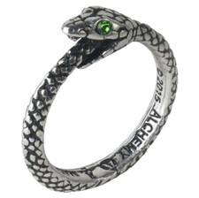 SNAKE RING ALCHEMY SOPHIA SERPENT OUROBOROS Eternity Gothic Green + VELVET POUCH