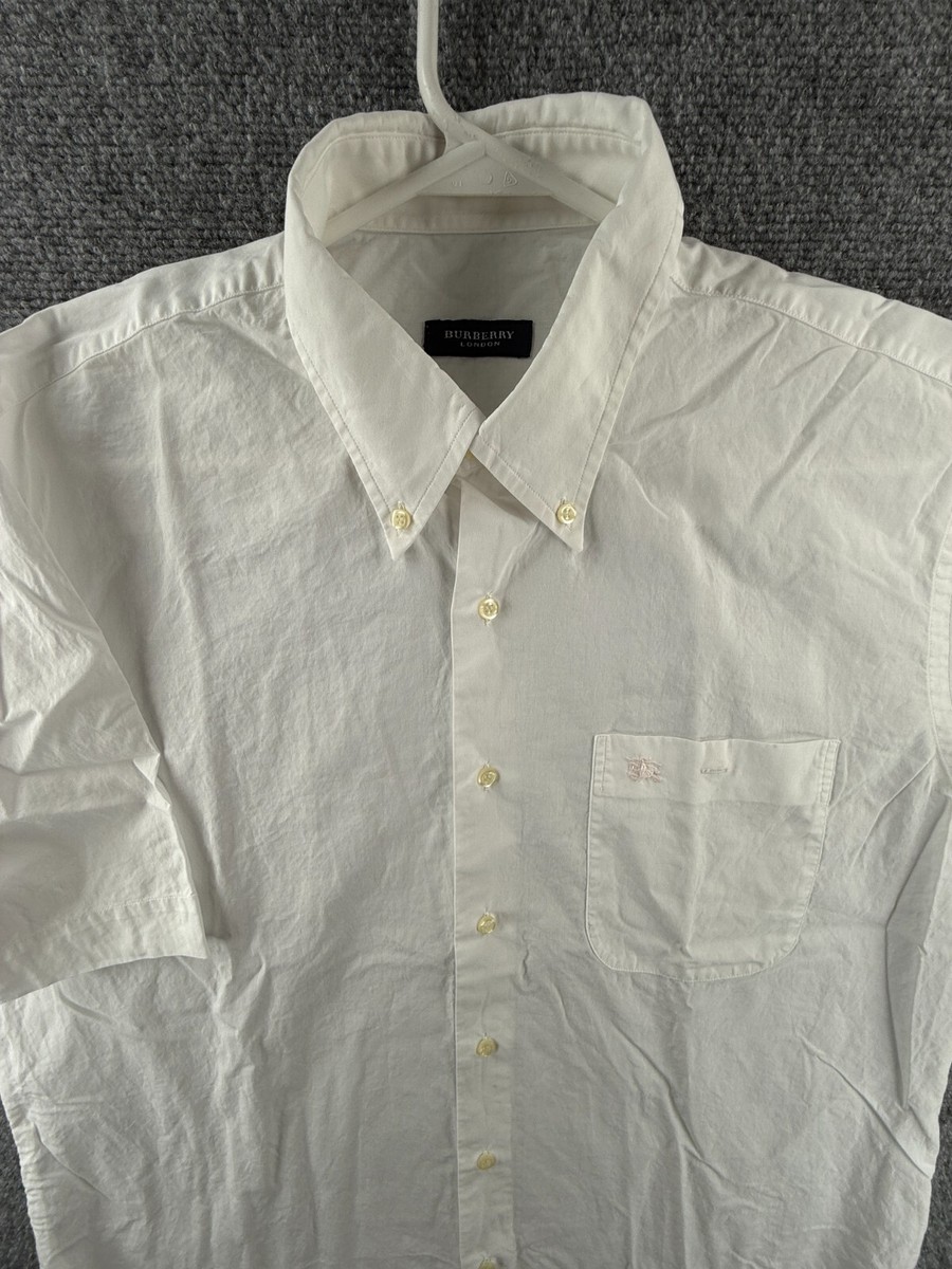 Burberry London Button Up Shirt Short Sleeve White SZ Pocket