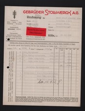 KÖLN, Rechnung 1932, Gebrüder Stollwerck AG Kakao-Automat Schokolade