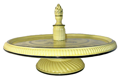 Vintage Mottahedeh Italian Yellow & Black Toile Creil Ware Cup Cake Stand Italy