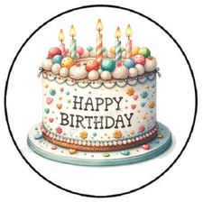 HAPPY BIRTHDAY CAKE ENVELOPE SEALS LABELS STICKERS PARTY FAVORS