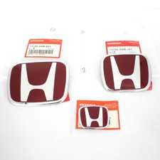 3pcs Jdm For Honda Civic Sedan 2006-2015 Gloss Red Emblem Badge Front Rear Wheel