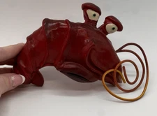 Handmade Hand-Painted Red Clay Lobster – Signed MQ 2002, THIBODEAUX Sticker, USA