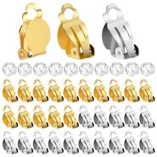 60Pcs Clip On Earring Backs For Jewelry Making Round Flat Back Gold, Silver