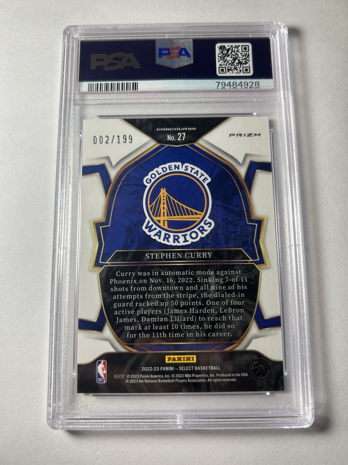 2022 Panini Select Stephen Curry Red Prizm /199 PSA 10 Concourse #27 Warriors view 2