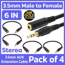 4 Pack 3.5mm Extension Cable 6 inch 1/8" AUX Male to Female Stereo Cord Extender