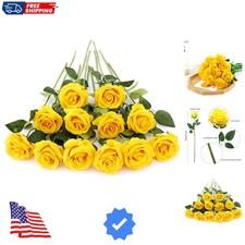 12 PCS Yellow Silk Roses - Realistic Artificial Flowers for Home Aesthetics