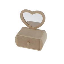 Unfinished Wooden Jewelry Storage Box with Heart Shape Glass