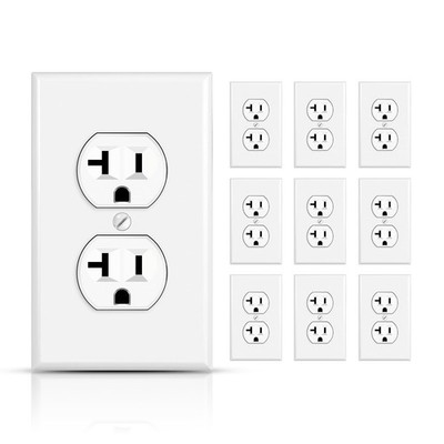 Duplex Receptacle Outlets 20 Amp Commercial Wall Plate 10 Pack White UL