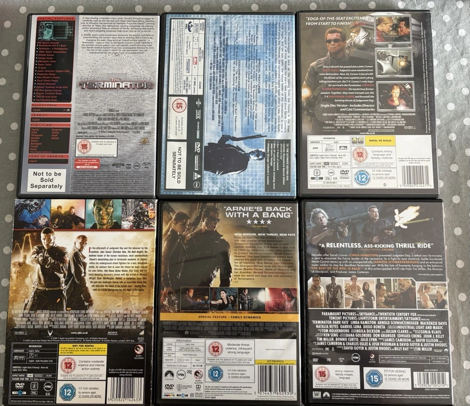 Terminator 1-6 Complete DVD Set 2 3 Salvation Genisys Dark Fate Schwarzenegger - Image 2 of 3