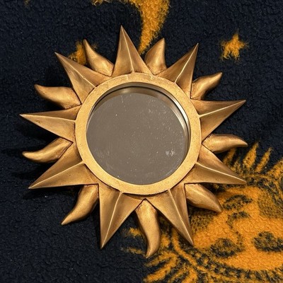 VTG 90s Celestial Gold Sun Accent Mirror Whimsigoth Boho MCM Sunburst Wall Decor