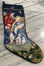 Vtg 90s Lillian Vernon Christmas Stocking Needlepoint Wool Mary Jesus