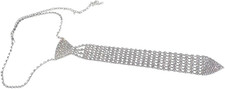 Women Fashionable Elegant s Metal Necktie Sparkly Glitter Crystal Long