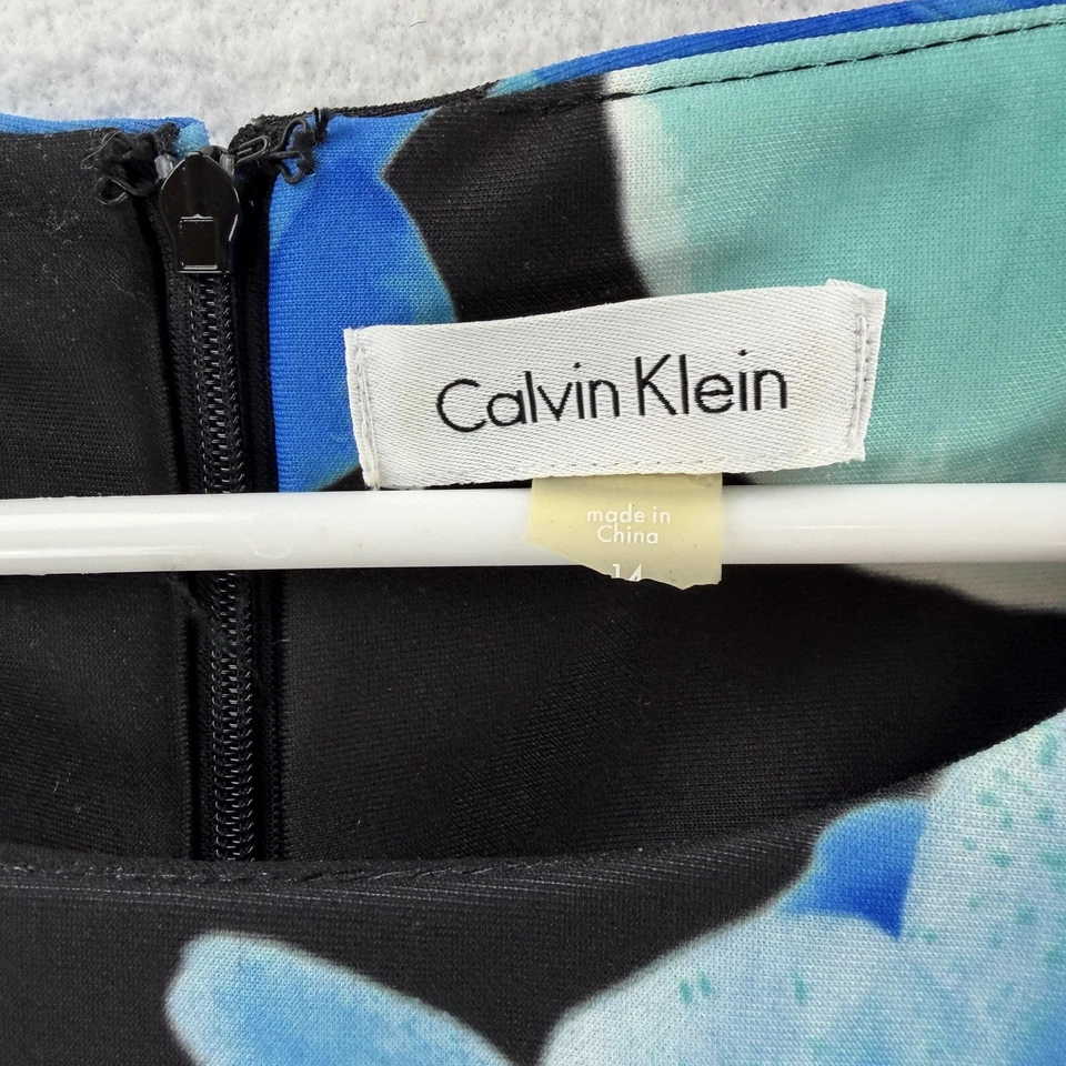 Vestido para mujer Calvin Klein 14 negro azul funda floral sin mangas estampado de orquídeas Foto 4 de 4