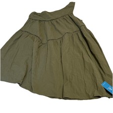100% Cotton Olive Green A Line Summer Dress Size M Tunic One Shoulder Mini