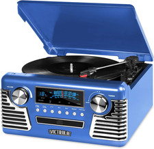 Haley Retro Bluetooth Record Player Multimedia Center with Built-In Speakers -