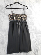 Vintage Jessica McClintock Dress Womens 6 Black Lace Bodice Babydoll Bow Formal