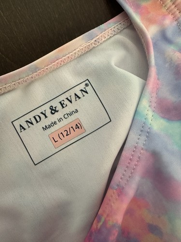 Andy & Evan Pink Swirl Two-Piece Swimsuit with Matching Rashguard Size L(12/14) - Picture 3 of 7