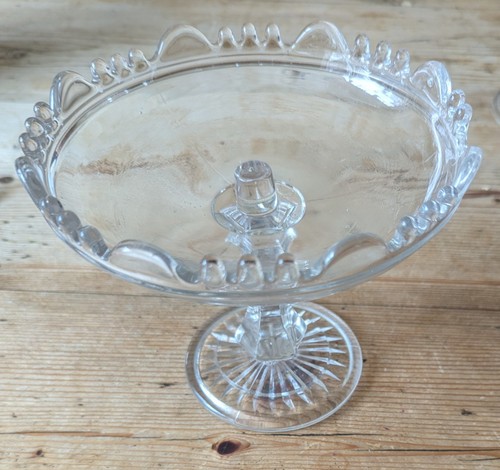 Unusual Pair Pressed Glass Cakestands With Raised Centres Unmarked 5.5in Max Ht. - Picture 3 of 5