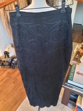 Vintage Norma Kamali 90s Embroidered Pencil Black Skirt