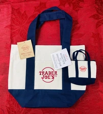 New Trader Joe's Mini Tote, Micro Tote, & Grocery Bag - 2025 Holiday - Blue